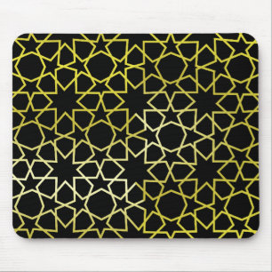 Gold Stars Pattern on Black Mouse Pad