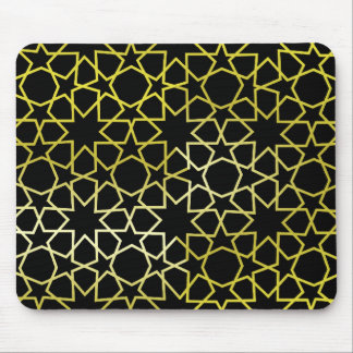 Gold Stars Pattern on Black Mouse Pad