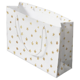 Gold Stars Pattern White Large Gift Bag