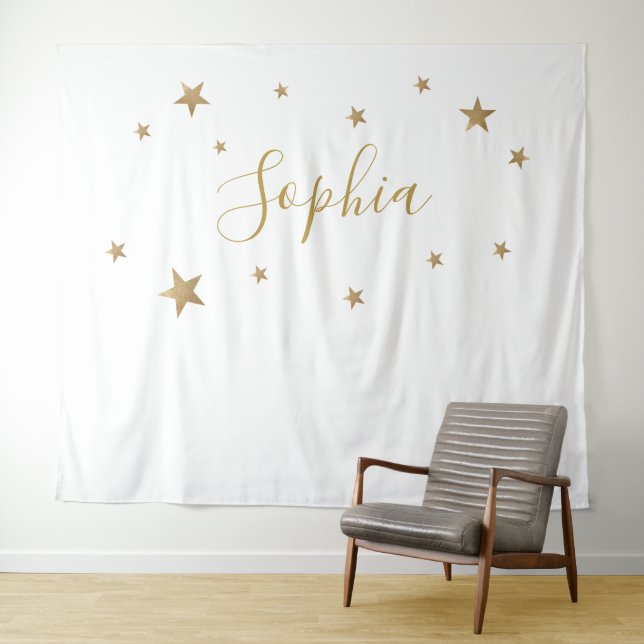 Gold Stars Personalised Name backdrop Tapestry (In Situ (Horizontal))