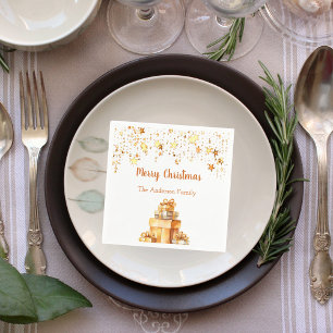 Gold stars pile gifts Christmas Napkin