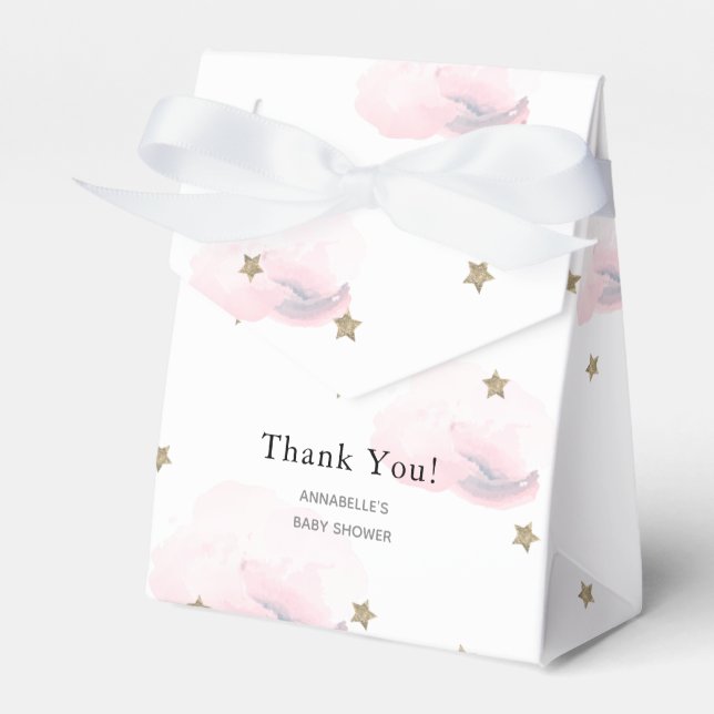 Gold Stars & Pink Clouds Baby Shower Gift Box (Front Side)