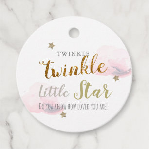 Gold Stars & Pink Clouds Baby Shower Thank You Favour Tags