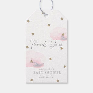 Gold Stars & Pink Clouds Baby Shower Thank You Gift Tags