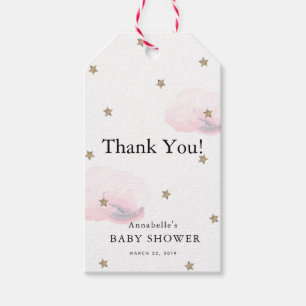 Gold Stars & Pink Clouds Baby Shower Thank You Gift Tags