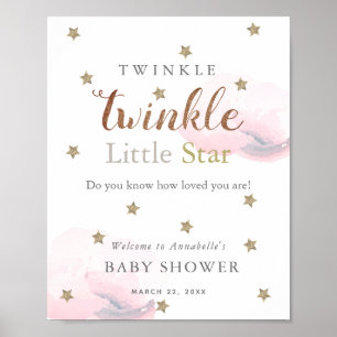 Gold Stars & Pink Clouds Baby Shower Welcome Poster