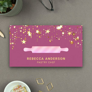 Gold Stars Pink Rolling Pin Pastry Chef Bakery Business Card