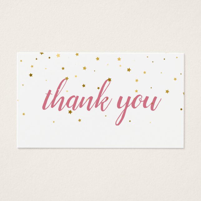 Gold Stars Pink Watercolour Thank You Card (Front)