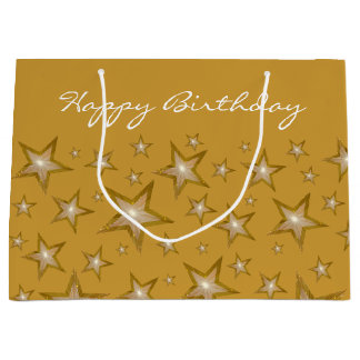 Gold Stars print Happy Birthday gold large Gift Bag