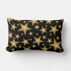"Gold" Stars printed throw pillow lumbar black
