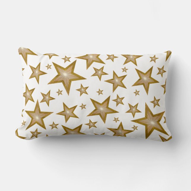 "Gold" Stars printed throw pillow lumbar white (Front)