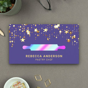 Gold Stars Purple Rolling Pin Pastry Chef Bakery Business Card