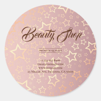 Gold Stars Rose Beauty Shop Luxury Elegant Trendy Classic Round Sticker