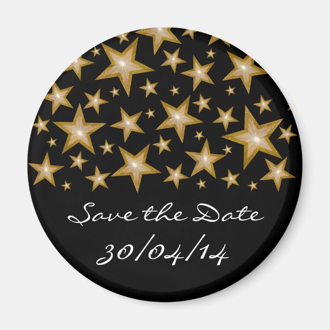 Gold Stars 'Save the Date' fridge magnet black (Front)