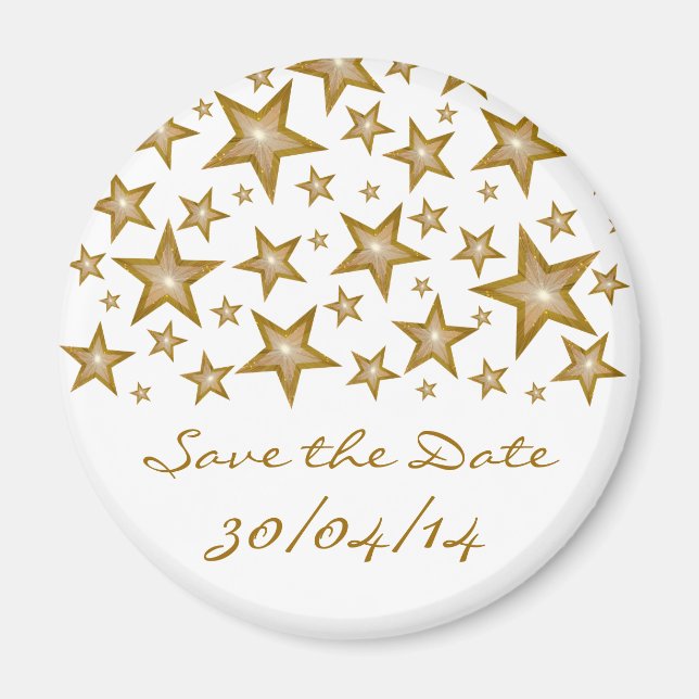 Gold Stars 'Save the Date' fridge magnet white (Front)