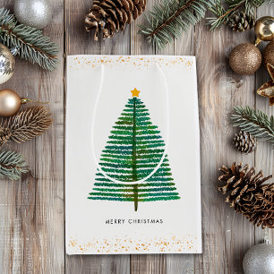 Gold Stars Scandi Scandinavian Christmas Tree Medium Gift Bag