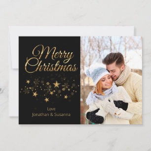 Gold Stars Script Merry Christmas Photo Holiday Card