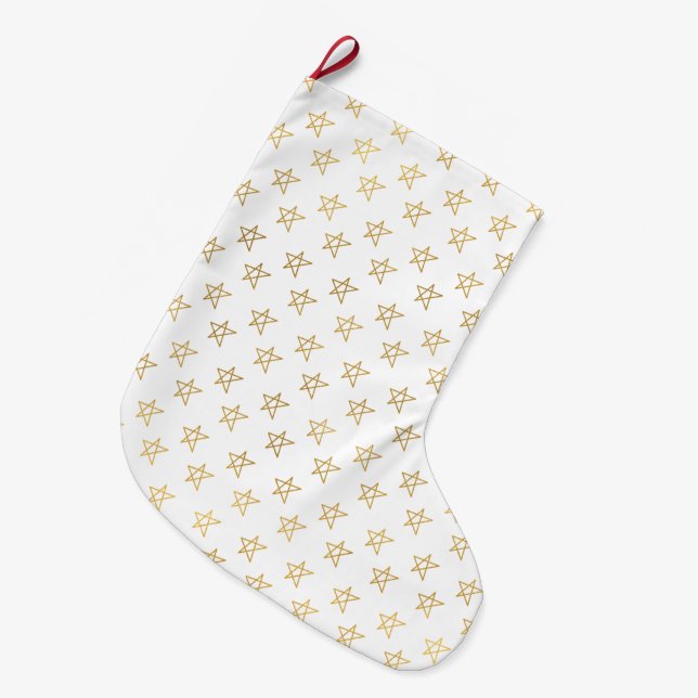 Gold Stars Shine Bright  Large Christmas Stocking (Front (Hanging))