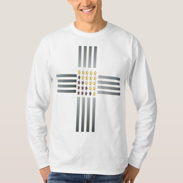 Gold Stars Silver Stripes Cross T-Shirt (Front)