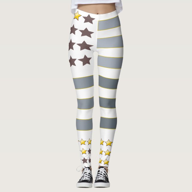Gold Stars Silver Stripes Leggings (Front)