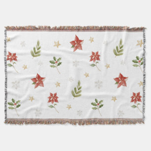 Gold Stars Snowflakes Red Cream Christmas Throw Blanket