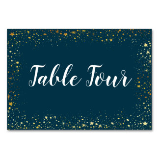 Gold Stars Sparkle Navy Table Name Card