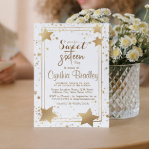 Gold Stars Sweet Sixteen Birthday Party Invitation