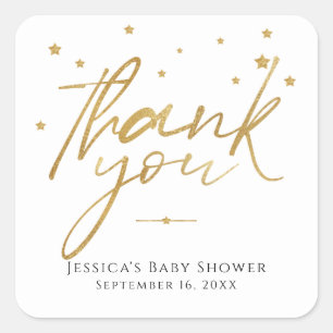 Gold Stars Thank You Baby Shower Square Sticker