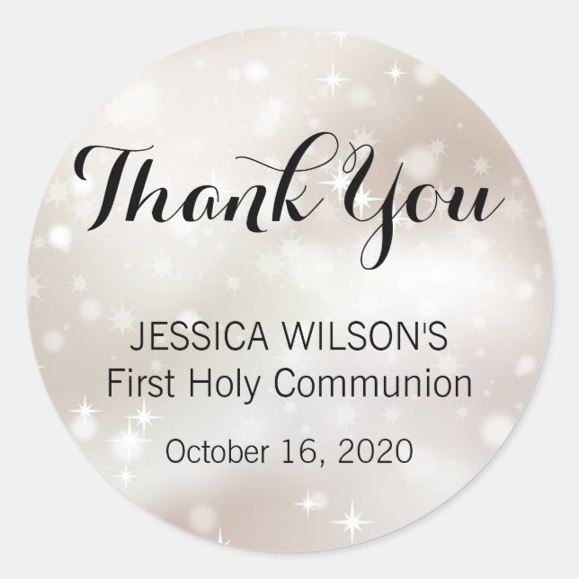 Gold Stars Thank You First Holy Communion Classic Round Sticker (Front)