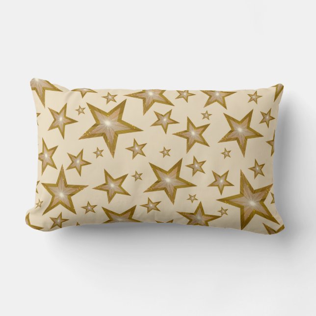 "Gold" Stars throw pillow lumbar cream back (Front)