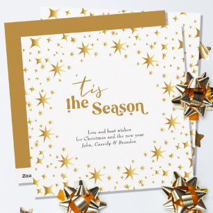 Gold Stars Tis the Season Simple Elegant Holiday Card
