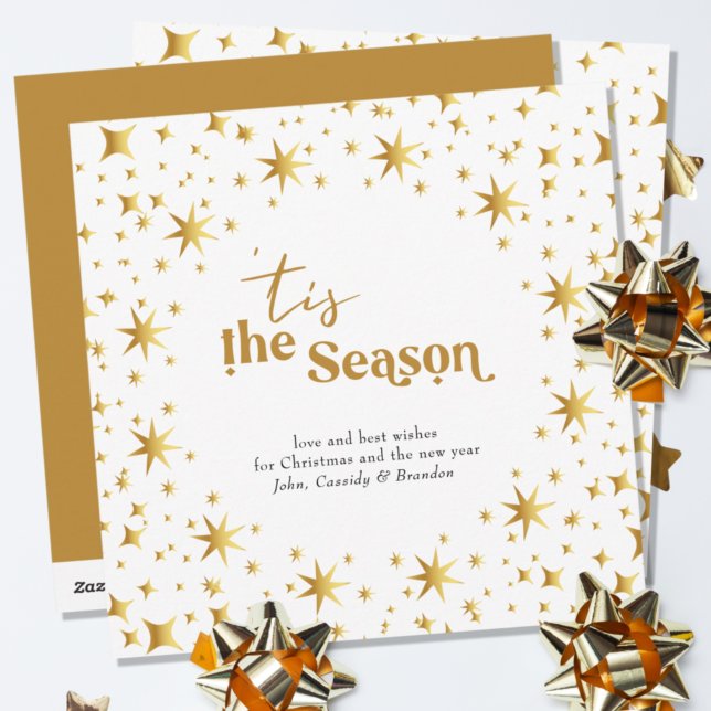 Gold Stars Tis the Season Simple Elegant Holiday Card (Creator Uploaded)