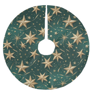Gold Stars Tree Skirt | Dark Green Elegant Decor