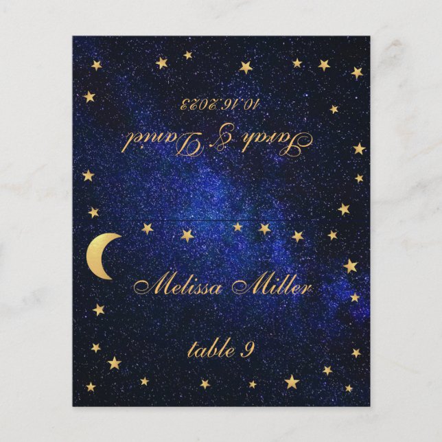 Gold Stars Wedding Place Card - Printed Guest Name (Front)