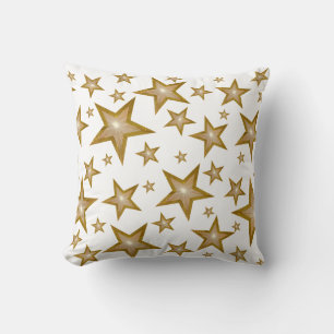 "Gold" Stars White 'Text' square white back Cushion