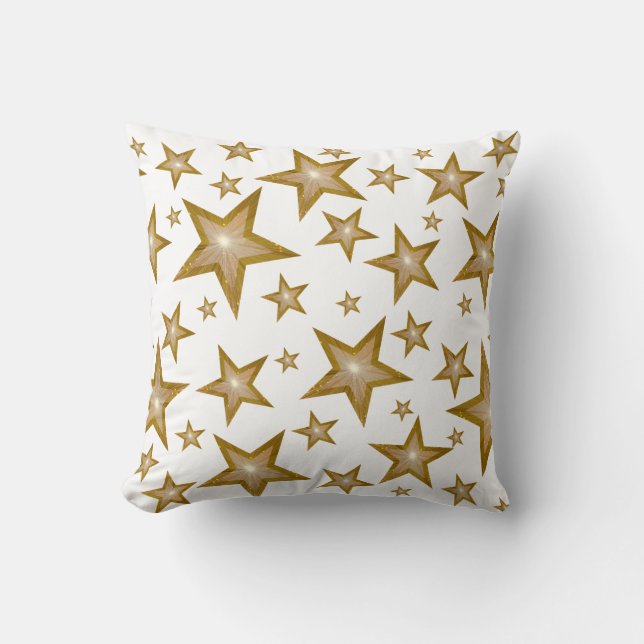 "Gold" Stars White 'Text' square white back Cushion (Front)