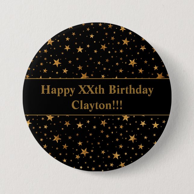 Gold Stars With Message On Black Birthday 7.5 Cm Round Badge (Front)