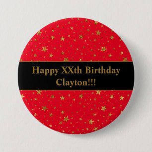 Gold Stars With Message On Red Birthday Button