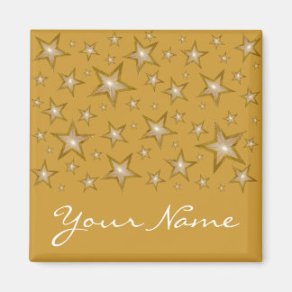 Gold Stars 'Your Name' fridge magnet square gold
