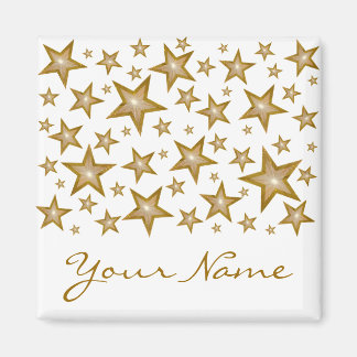 Gold Stars 'Your Name' fridge magnet square white