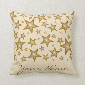"Gold" Stars 'Your Name' throw pillow square cream