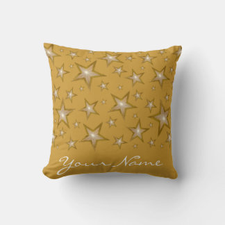 "Gold" Stars 'Your Name' throw pillow square gold