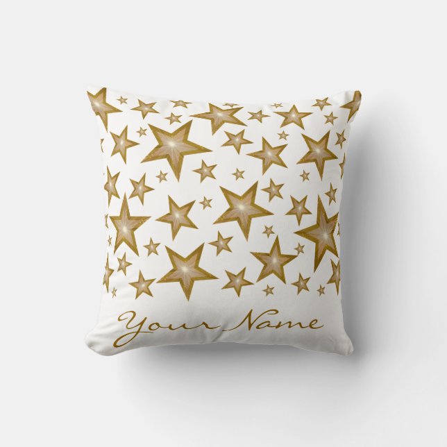 "Gold" Stars 'Your Name' throw pillow square white (Front)