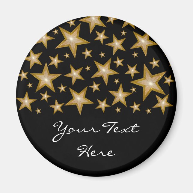 Gold Stars 'Your Text' fridge magnet black (Front)