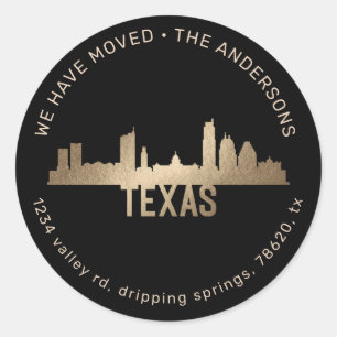 gold state proud texas moving announcement classic round sticker