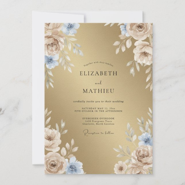 Gold Stately Traditional Wedding Invitation (Front)