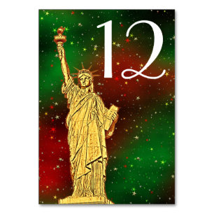 Gold Statue of Liberty NYC Skyline #2 Xmas Starry Table Number