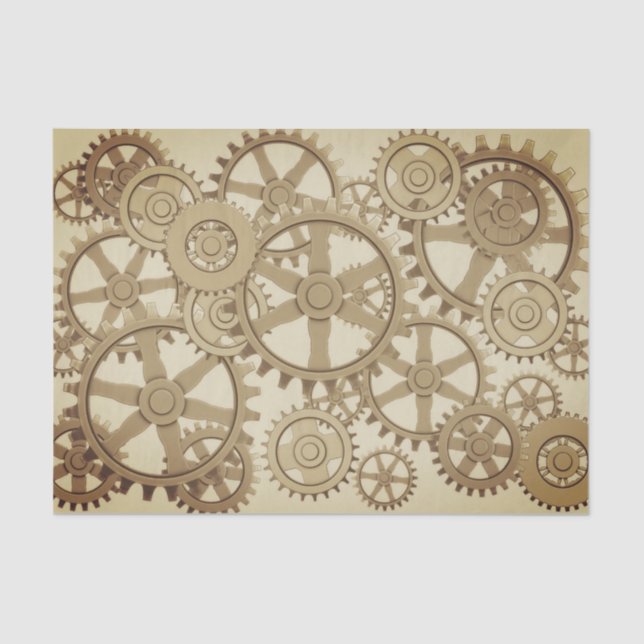 Gold Steampunk gears pattern, retro futuristic Tissue Paper (Front)