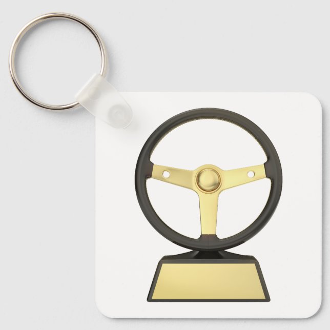 Gold steering wheel trophy key ring (Front)