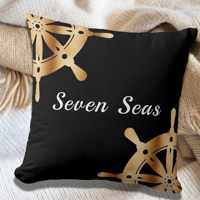 Gold steering wheels yacht boat black name cushion (Creator Uploaded)